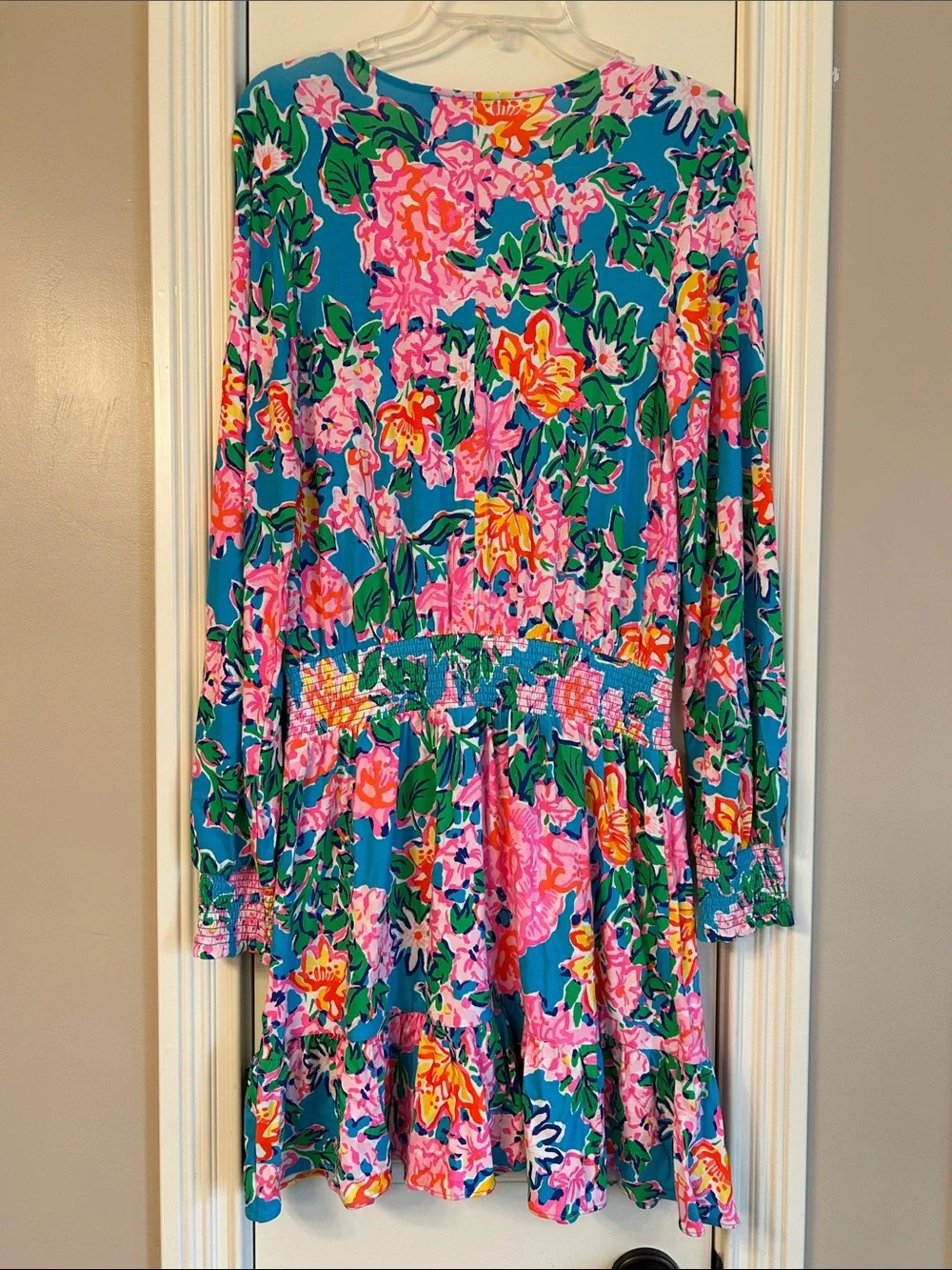 Lilly Pulitzer Peggy Pink Rose and Teal Floral Long Sleeve Romper Sz M - Picture 9 of 9